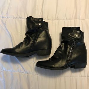 Diba Faux Black Leather Moto Ankle Boot Bootie 7.5